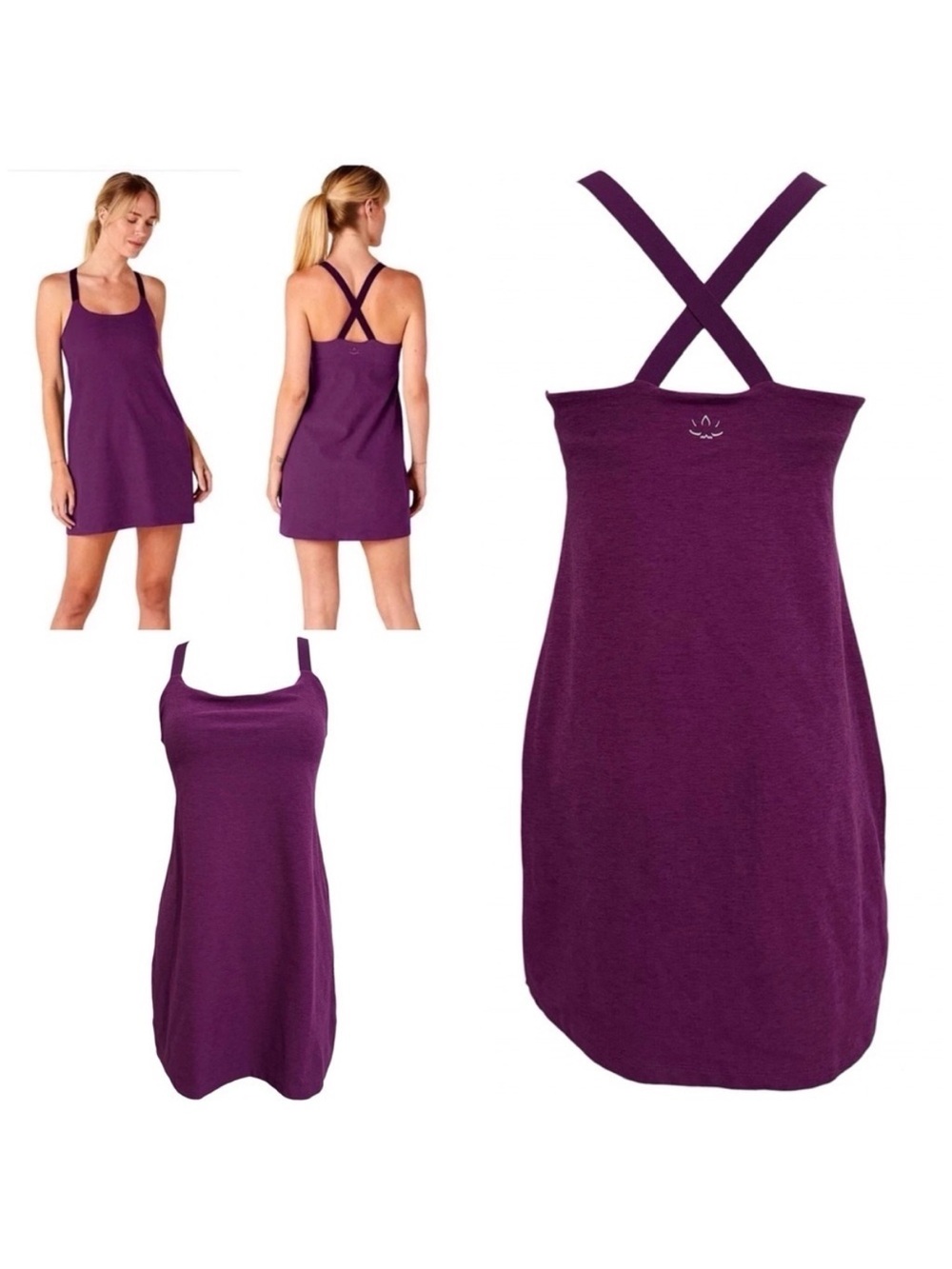 BEYOND YOGA Spacedye Move It Dress Purple Criss Cross Back Mini Size Medium